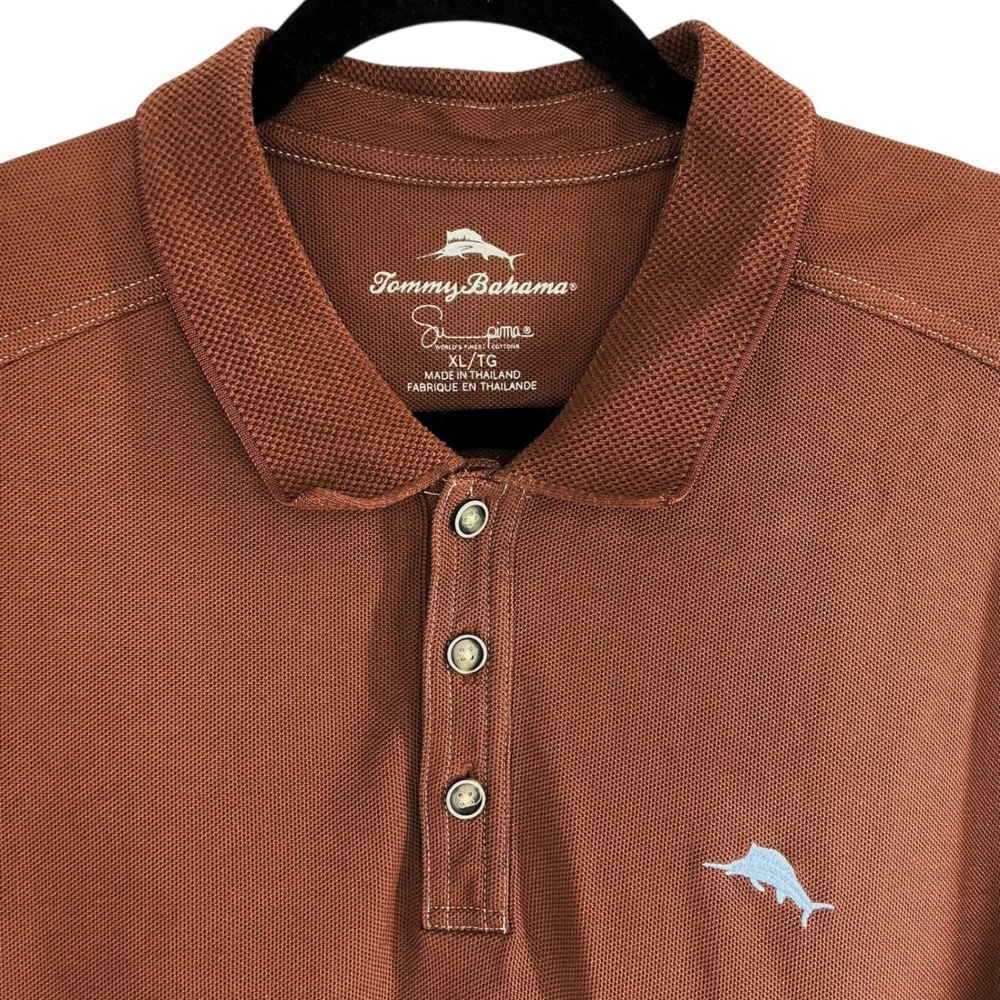 Tommy‎ Bahama Men's XL Supima Cotton Brown Polo Shirt Blue Marlin Logo Golf